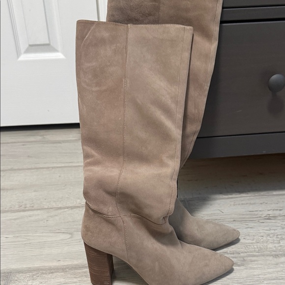 Steve Madden Taupe Suede Heeled Boots - Picture 2 of 7